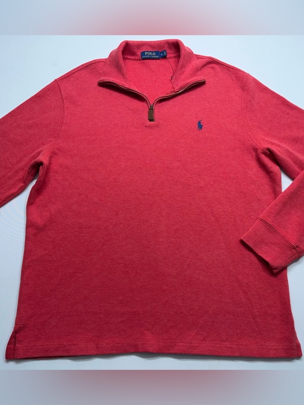 Polo Ralph Lauren 1/4 Zip Sweater Mens Size Large Red Pony Logo Cotton Designer